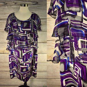 ICON Lane Bryant Dress 14 Layered 100% Silk Chiffon Charmeuse Geometric Layered